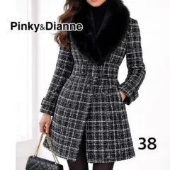 pinky&dianne ピンキーアンドダイアンファー付きツイードチェックコート