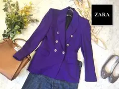 ZARA テーラード ジャケット パープル パワーショルダー ダブルブレストのサムネイル