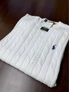 新品✨POLO RALPH LAUREN コットンケーブルニット 半袖 白 L