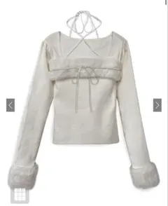 ファーホルターネックリボンニットトップス