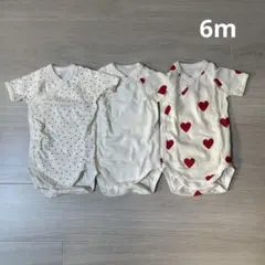 【6ヶ月/67cm】プチバトー☆ハートプリント半袖あわせボディ３枚組