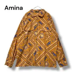 アミナ　ブラウス　長袖シャツ　Ｆ　インド製　スカル　オレンジ色　総柄　ハロウィン