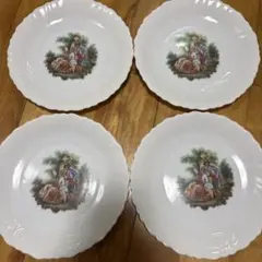 希少　アルコパル　中世貴族絵柄ケーキ皿　中皿4枚セット　フランスヴィンテージ