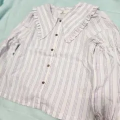 H&M　フリル襟付き紫ストライプ長袖ブラウス　120～130