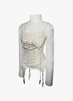 THEREDTHREAD dot lace-up corset blouse