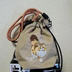 【美品】ねこ刺繍　ナイロンショルダーバッグ　ベージュ