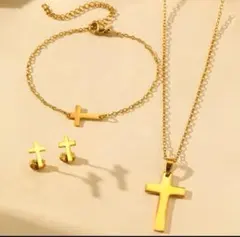 サージカルステンレス 3セット★クロス ネックレスとピアスとブレスレット おすす