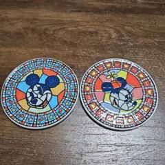 東京ディズニーシー　陶器製モザイク柄ミッキー&ミニーコースター2枚