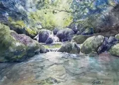 風景画◇林道◇新品 美品【水性絵具/アクリル/色鉛筆】◇防水&丁寧梱包