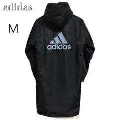 adidas ビックロゴ 裏ボア ロングベンチコート M ブラック
