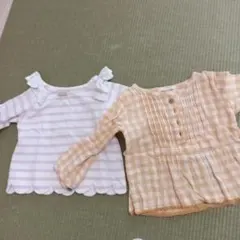 チェック柄長袖シャツ、ボーダー長袖トップスのセット 80cm