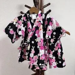 花柄甚平　キッズ100cm お祭り ブラック