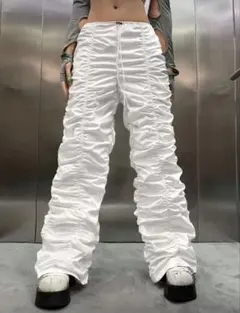 ホワイトギャザー入りワークパンツ