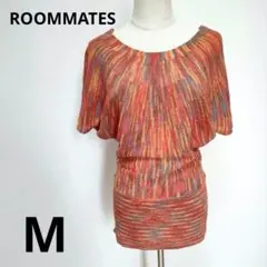美品☆【ルームメイツ】マルチカラーニットチュニック　ボリューム袖　a669