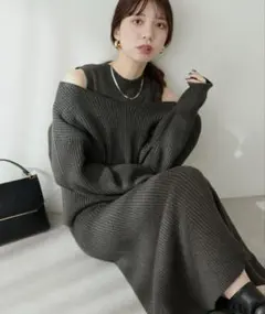 SET UPガーリーニットワンピース natural couture