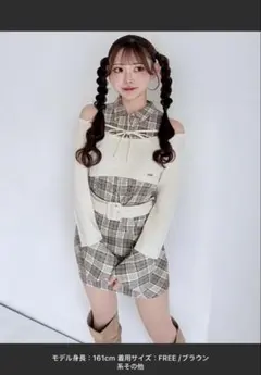 チェック柄シャツレイヤード風ニットトップス ブラウン SIZE Fのサムネイル
