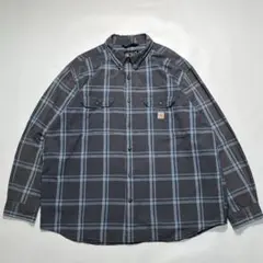 カーハート 長袖BDシャツ 2XL グレー 青チェック ワンポイント 8666