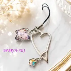 美品 スワロフスキー ハート クリスタル ストラップ チャーム 箱付き
