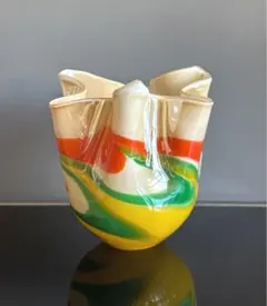 【希少】クラウドラリーグラス 花瓶 フリル型 昭和レトロ モダンアートオブジェ 希少】クラウドラリーグラス 花瓶 フリル型 昭和レトロ モダン