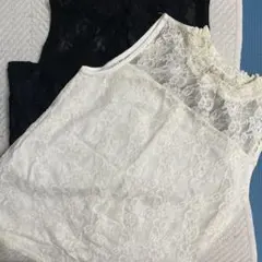 レースハイネック　タンクトップ ホワイト 黒 セット　美品