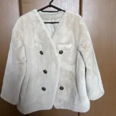 クリーム色 ダブルブレストファーコート フリーサイズ