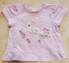 メゾピアノ　ウサギ刺繍 薄いピンク Tシャツ 90(S)