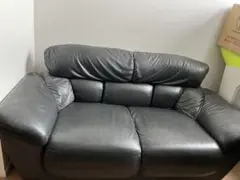 グレー レザー 2人掛けソファ