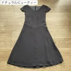 ナチュラルビューティー フォーマル　フレアワンピース チャコールグレー