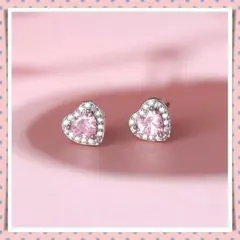 ハートのピアス ピンクCZダイヤモンド 純銀 S925 プチピアス 4mm