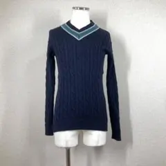 日本製 ウール ケント ケーブル編み チルデンニット S 紺 トッド アイビー