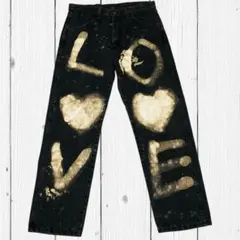 古*き様 【一点物】 RUSTLER ブリーチ加工 ブラックデニム LOVEロゴ