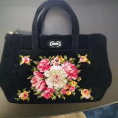 FEILER 花柄刺繍 ハンドバッグ 黒