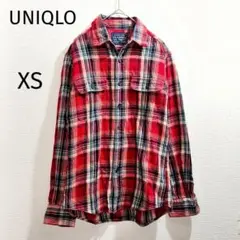ユニクロ【XS】フランネル♡チェックシャツ♡ピュアコットン100%♡レッド♡長袖