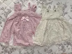 姉妹 お揃い コーデ ワンピース 半袖　女の子 刺繍 花柄 110cm 80cm