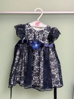 【キャサリンコテージ】ネイビー レース ベビードレス フリル袖