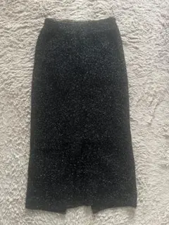 maison celon ラメニットスカート 黒 ロング スリット