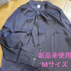 レディース長袖トップス リボン ギャザー 体型カバー着瘦せおしゃれネイビーM