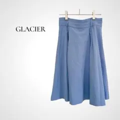 GLACIER タック入り ひざ丈 フレアスカート L ブルー きれいめ 上品のサムネイル