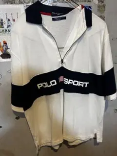b*i様 90s　POLO SPORT ジップアップポロシャツ ホワイト/ネイビのサムネイル