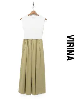 美品◇VIRINA リンジーワンピース 撥水 パール ドッキング◇ネイビー