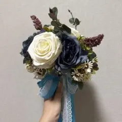 ウェディングブーケ　ブートニア　青系