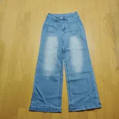 ライトブルー ワイドパンツ フェード加工新品未着用