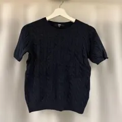 UNIQLO ケーブルニット 半袖 ネイビー M