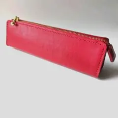 ファスナーペンケース(レッド) 本革　レザークラフト　ハンドメイド