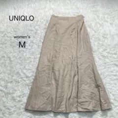 【ユニクロ】ロングフレアスカート ベージュ マキシ丈【M】裏地あり Aライン