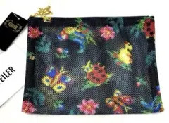 【FEILER 】メッシュポーチ ハイジ　黒　花と昆虫