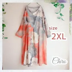 花柄　ワンピース　華やか　エレガント　ゆったり2XL　体型カバー