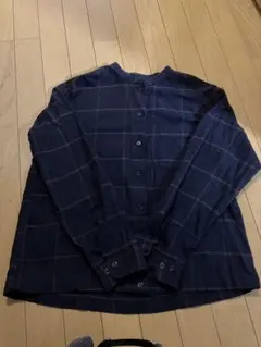 ネイビー チェック柄 長袖シャツ Mサイズ