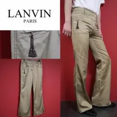【モード】LANVIN 光沢感 革アクセント ステッチデザイン フレアパンツのサムネイル