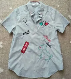FILA 半袖シャツ ストライプ刺繍 カジュアル ハート ライトブルーのサムネイル